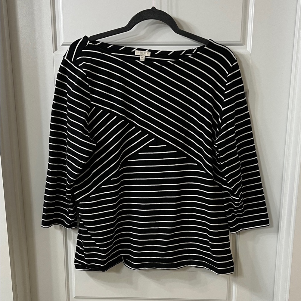 Talbots Black and White Striped Blouse